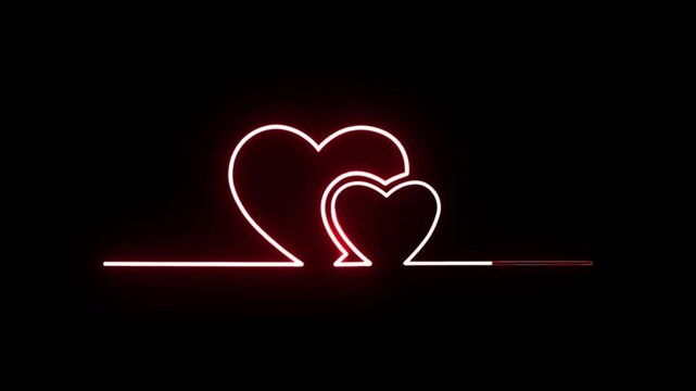 Glowing red double hearts line drawing animation for wedding overlay 4k video