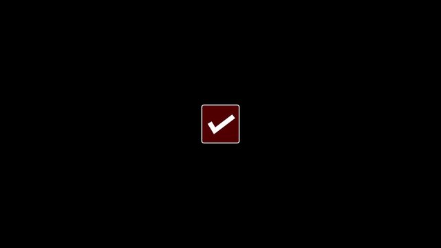 Red bordered square with white checkmark symbol on black background Keywords: checkmark, tick, mark, symbol, sign, icon, correct, done, approved, confirmation, agreement, success, positive