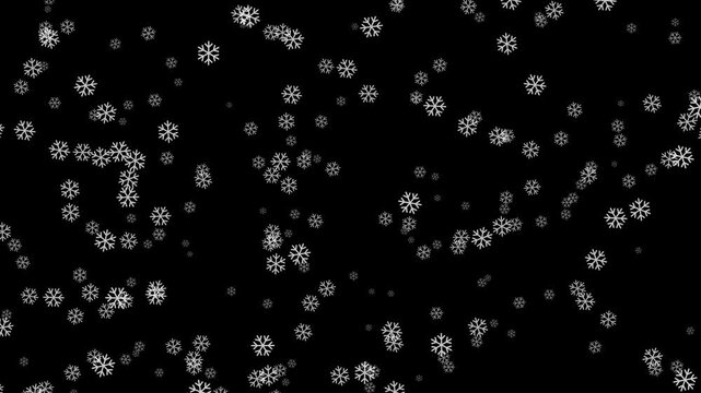 Stylized Christmas Snowflakes Falling on Black Background Motion Graphic Loop