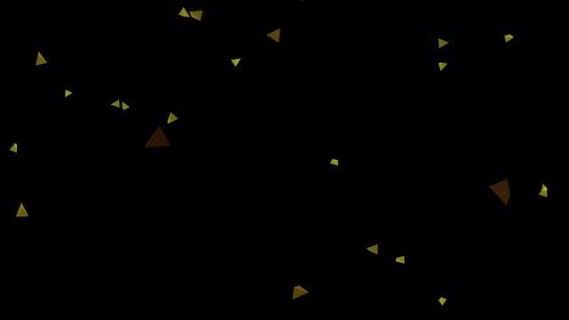 Abstract gold particles motion background loop with floating triangles creating dynamic digital art.