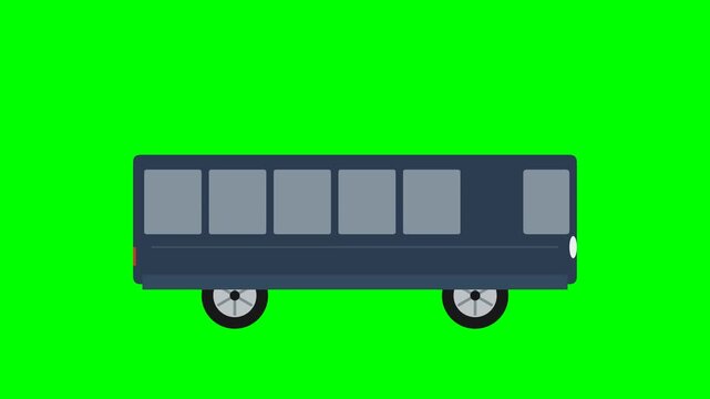 Modern Blue Bus Animation Loop with Rolling Wheels on Green Screen Chroma Key Background