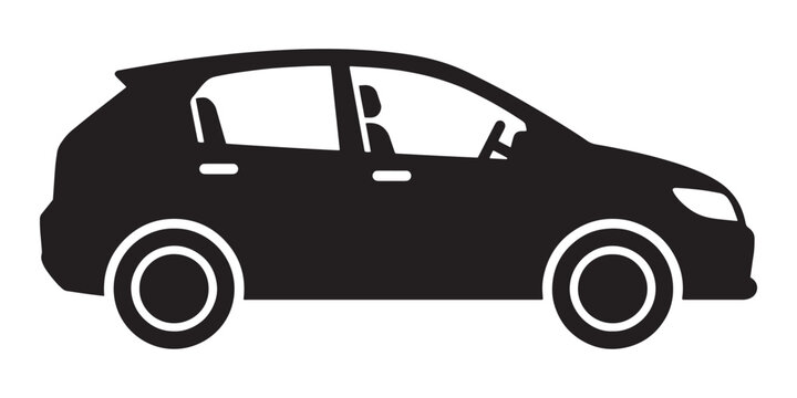 Black silhouette of a hatchback car icon isolated on white background
