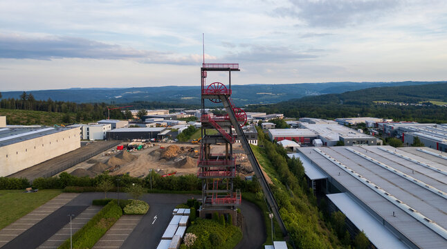 Historic mine shaft tower in Haiger Hessen seen from above