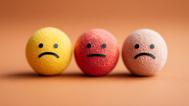 Sad Emotions on Colorful Balls, Unhappy Faces