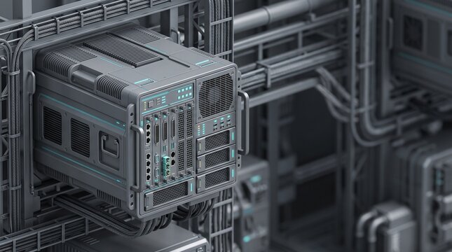 High performance edge AI computing node for industry 3D illustration with copy space