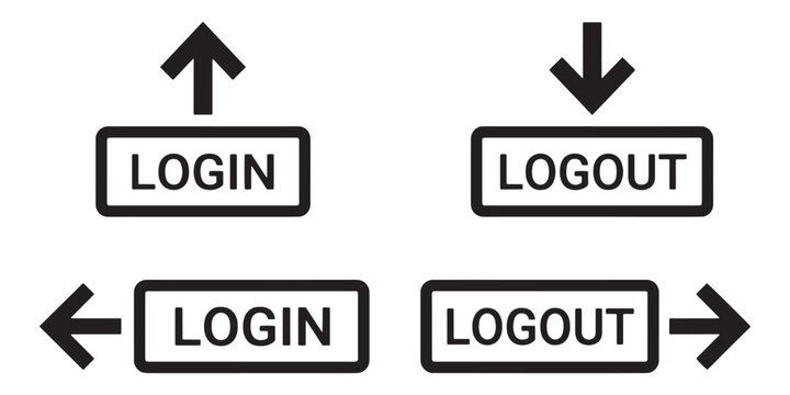 Login and logout buttons with directional arrows icon set