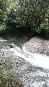Mountain Waterfall and Clear River Stream in June, Niihama, Ehime, Japan