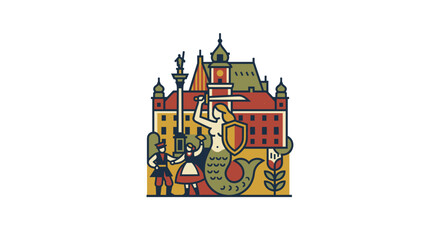 Naklejka premium Warsaw Mermaid Symbol Emblem Illustration.