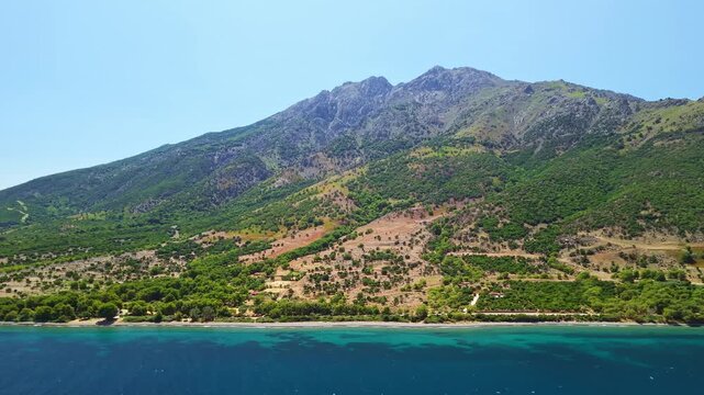 Aerial View of Samothrace Island with Mount Fengari and Aegean Sea