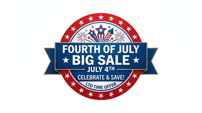 Circular patriotic 4th of July big sale promotional seal.
