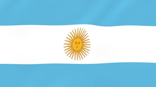 Waving flag of Argentina with the sun of may emblem in the center, national symbol of the country