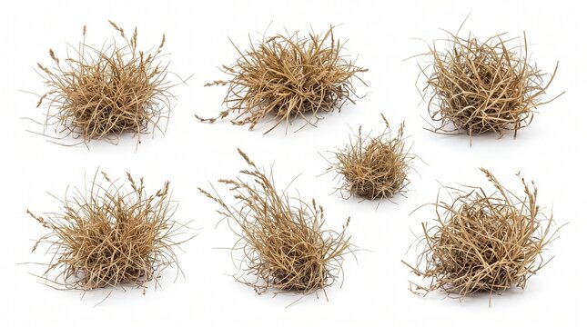 green grass isolated on white/Dry wild grass clumps isolated on a white background, natural botanical texture for design and landscape concepts.