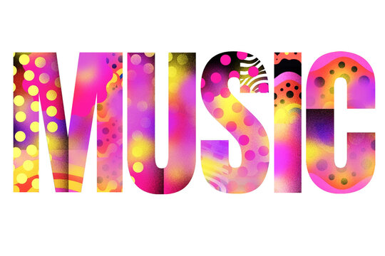 Music word png psychedelic art font, transparent background
