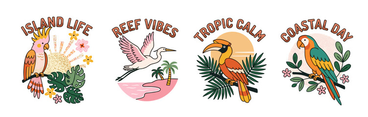 Island life bird. Summer paradise print. Vintage bird tshirt vector. © panji