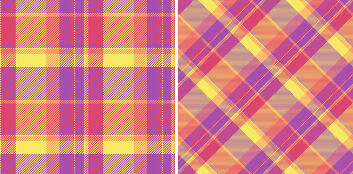 Textile tartan vector of seamless check fabric with a texture plaid pattern background. Set in sunset colors for book cover design ideas.