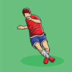 Fototapeta premium Football Soccer Athlete Player in Unique Red Blue Uniform Dynamic Pose Stylized Isolated Vector