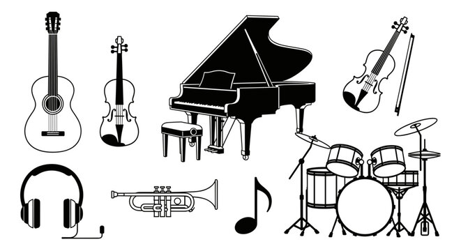 Musical Instruments Line Drawings.