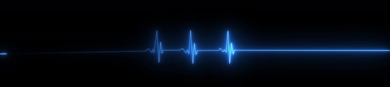 ECG heartbeat line glowing on a deep black background, with sharp pulse peaks and smooth flat segments, heart activity, life monitoring, medical diagnostics in a futuristic digital. 4k heartbeat video