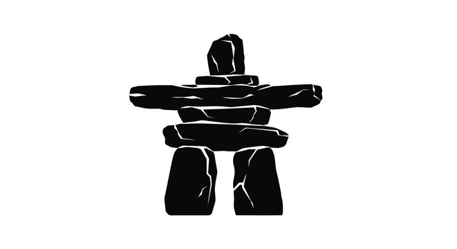 Stacked stone inukshuk monument black silhouette rocks