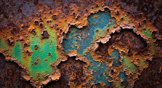 Intense texture of severe oxidation and corrosion on a decaying metal surface background, abstract pattern perfect for grunge backdrops, weathering, gritty, aging