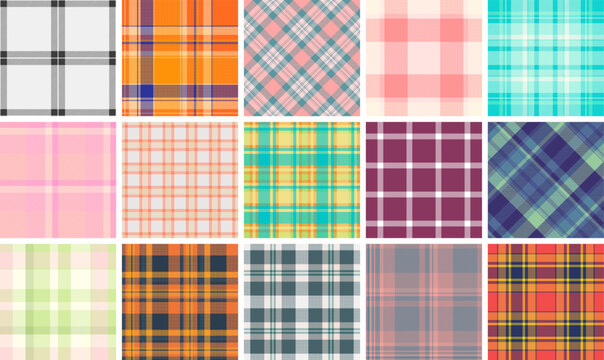 Fall inspired plaid set created for lifestyle branding. Seasonal tartan textures complement photography. Vector integration remains smooth.