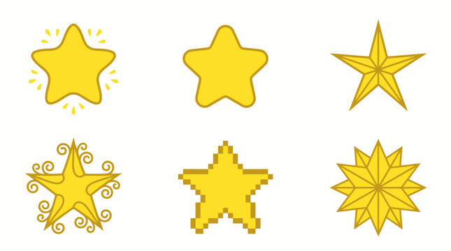 Collection of various hand drawn yellow star icons and symbols.
