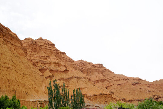 Real shot of loess erosion Danxia landform stratification gully soil mountain