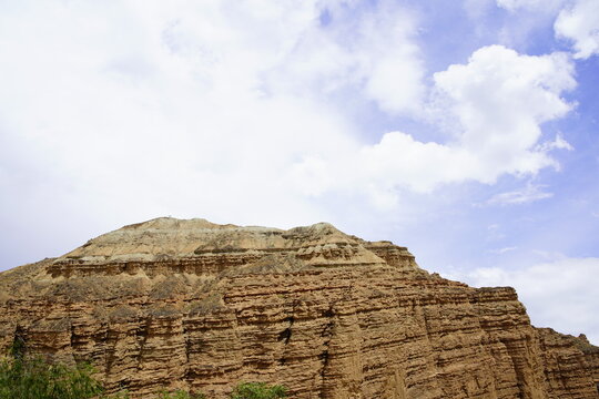 Real shot of loess erosion Danxia landform stratification gully soil mountain