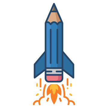Minimalist Educational Rocket Pencil Launch Vector Icon