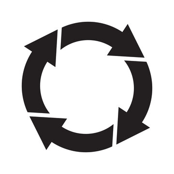 Clean vector icon of four black arrows forming a circular loop. This versatile graphic represents recycling, ecofriendly cycles, workflow processes, and continuous rotation.