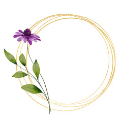 Gold wreath, floral frame with flowers. Hand painting geometric golden border, background. Digital illustration isolated on white background. © Larisa