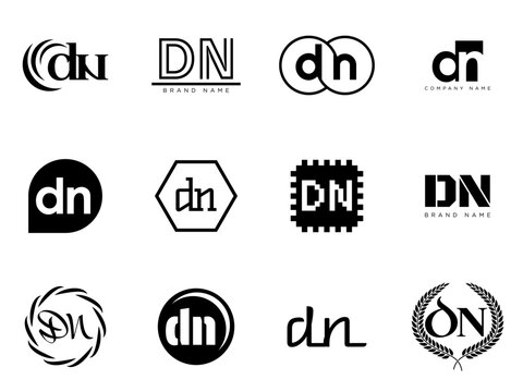 DN logo company template. Letter d and n logotype. Set different classic serif lettering and modern bold text with design elements. Initial font typography.
