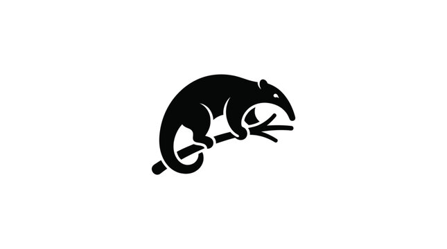 Black silhouette of a ferret or weasel animal holding a leaf