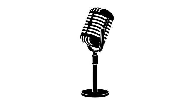 Vintage microphone with stand black and white graphic silhouette mic