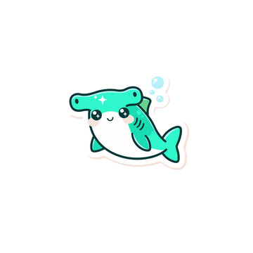 Cute cartoon hammerhead shark vector illustration
