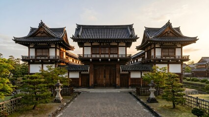 Fototapeta premium Three Majestic Nagayamon Gates Bathed in the Morning Sunrise