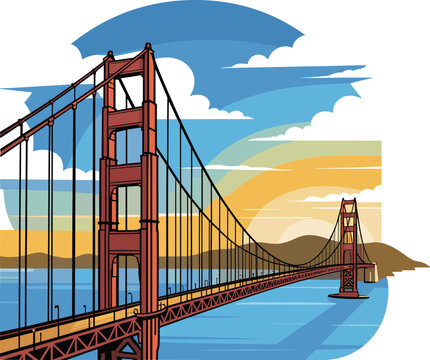 Golden Gate bridge with blue sky landscape vector on white background.