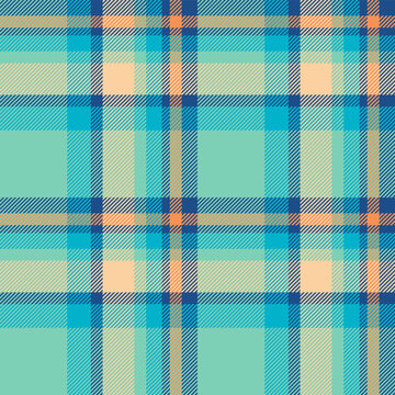 Lady background vector seamless, hanukkah textile texture fabric. Aged plaid tartan check pattern in teal and orange colors.