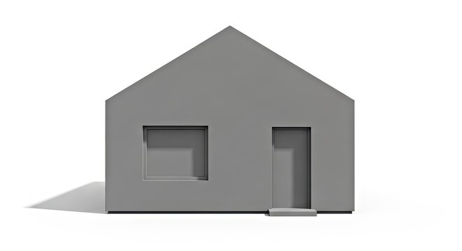 Modern Minimalist House in Gray on White Background