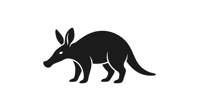 Black silhouette of an anteater walking on a white background