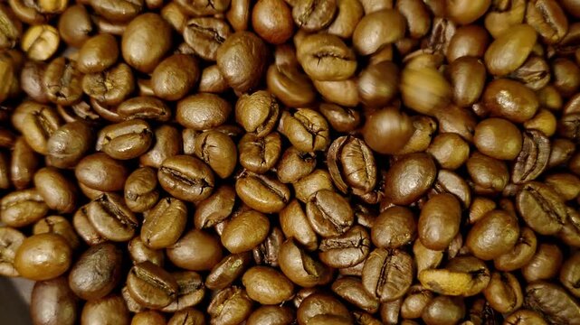 Roasted Coffee Beans Falling in Slow Motion Macro Background