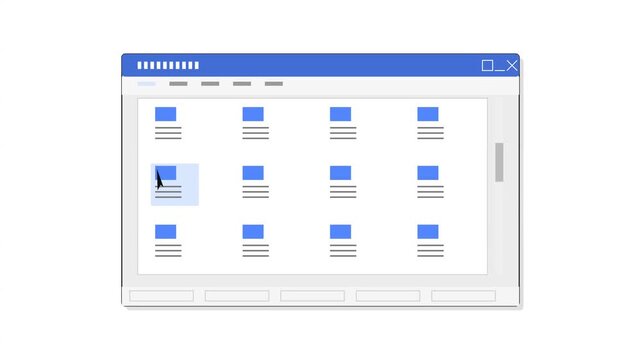 Computer screen displaying a grid of files or documents with a cursor selecting one item, representing digital organization and data management.
