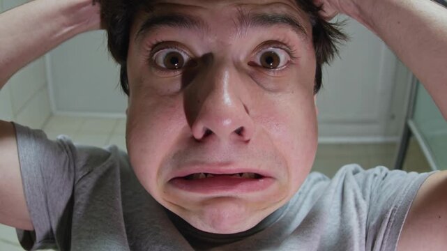 close-up of shocked teen looking at camera