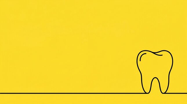 Minimalist line drawing of a single tooth on a bright yellow background for dental concepts.