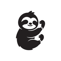 Fototapeta premium Black sloth hanging smiling isolated on white background, Vector, illustration