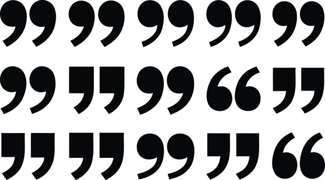 Quotation marks vector icon set showing different quotation sign styles for text quote chat and speech isolated on white background