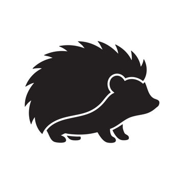 Black silhouette of a hedgehog isolated on white background, Vector, illustration