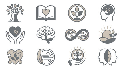 Fototapeta premium Flat icons for wellness psychology and nature.