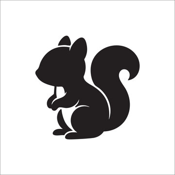 Black silhouette of a squirrel sitting isolated on white background, Vector, illustration