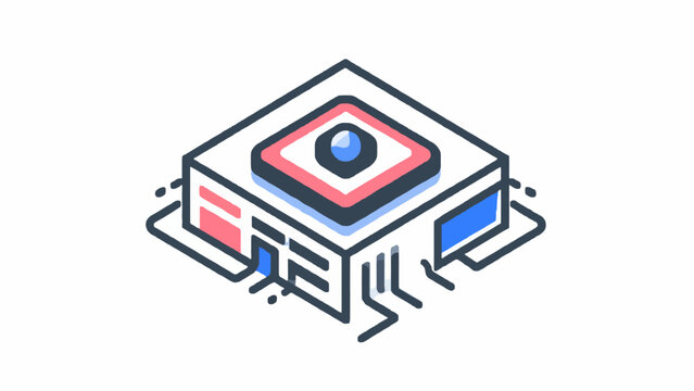 A stylized isometric illustration of a modern electronic computer processor unit